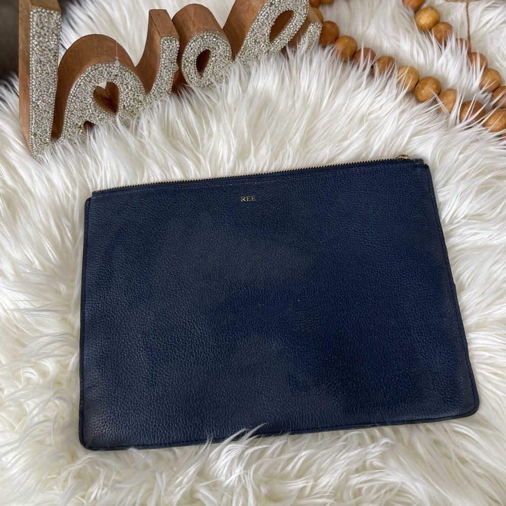 Mark & Graham blue leather zip top pouch mono - Picture 2 of 9